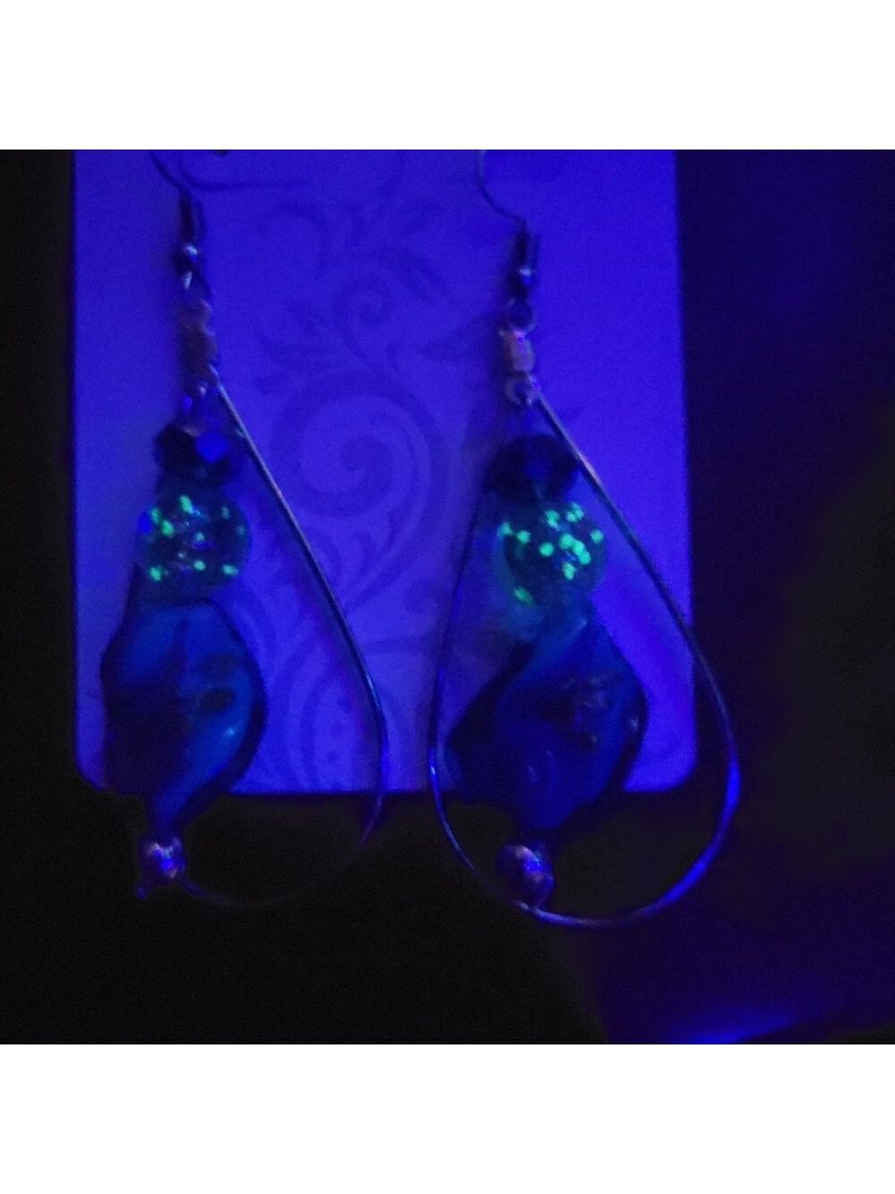 Twisted Teal Gold and Silver Drop Dangle Beaded Earrings - Picture 5 of 6